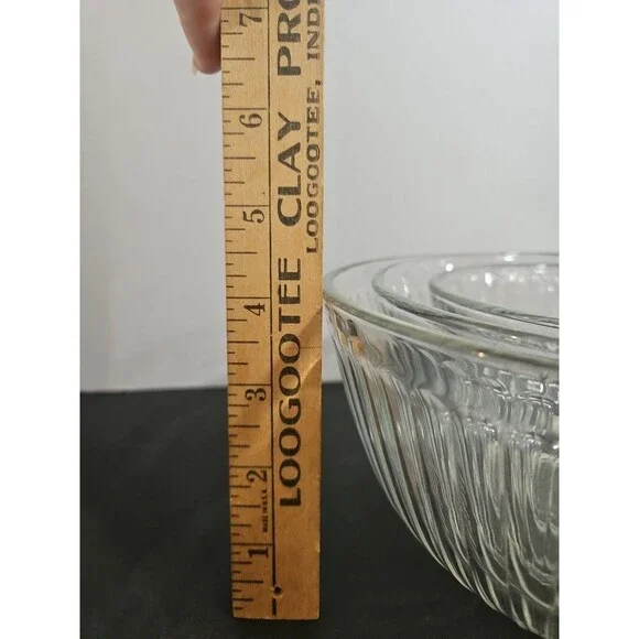3 PYREX Ribbed Glass Nesting Mixing Bowls 3/6/10 Cups Clear #7401,7402, 7403 USA - Picture 9 of 16